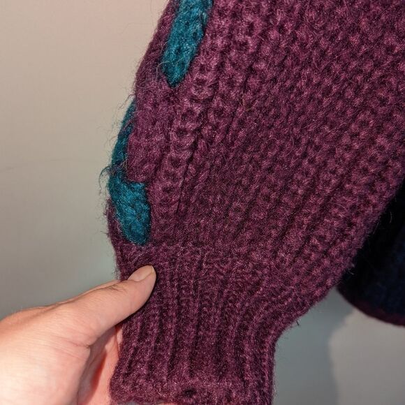 VINTAGE Jewel Tones Wool Open Front Oversized Chunky Cable Knit Cardigan… - Picture 7 of 12